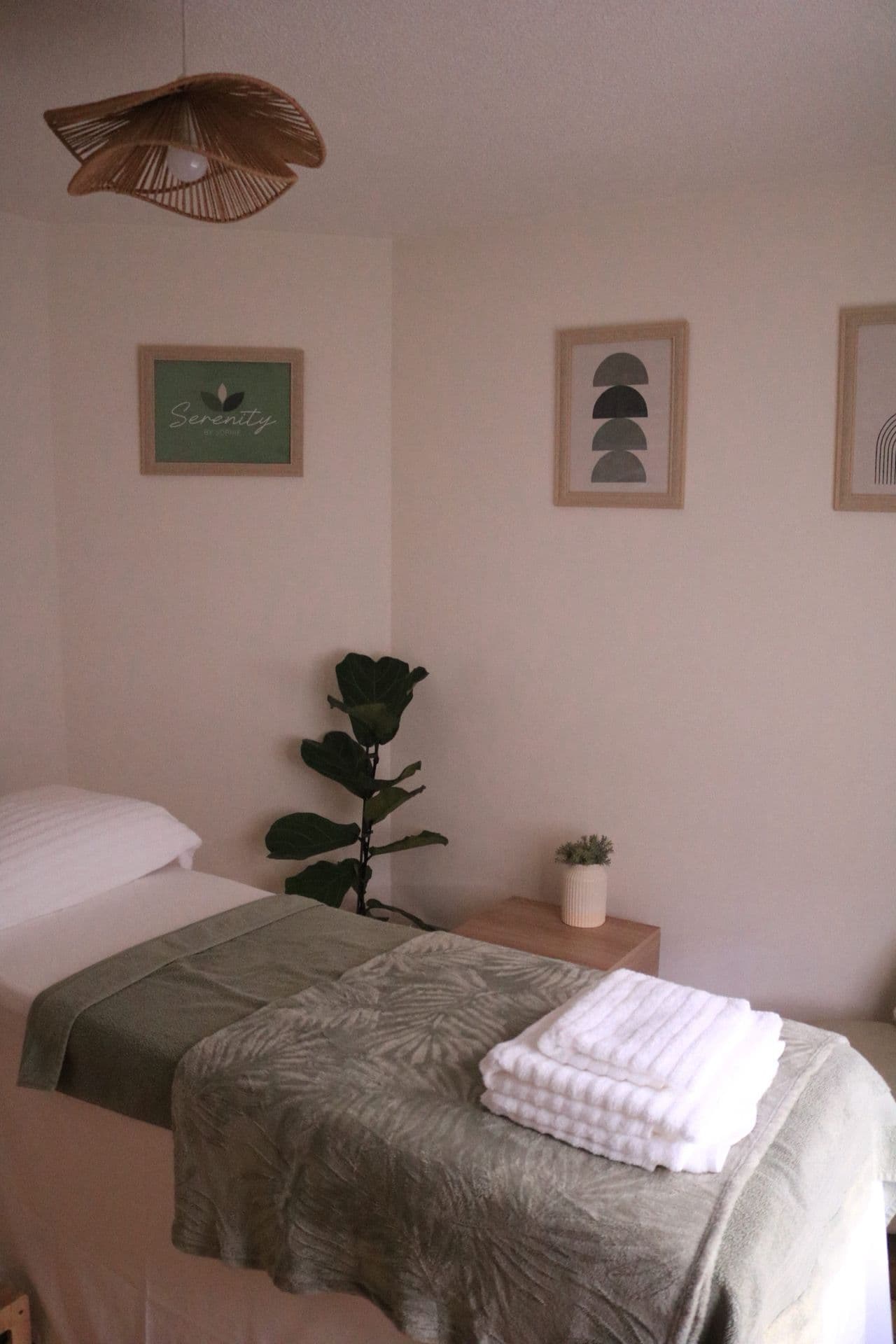 Soft lighting and calming details in the treatment room